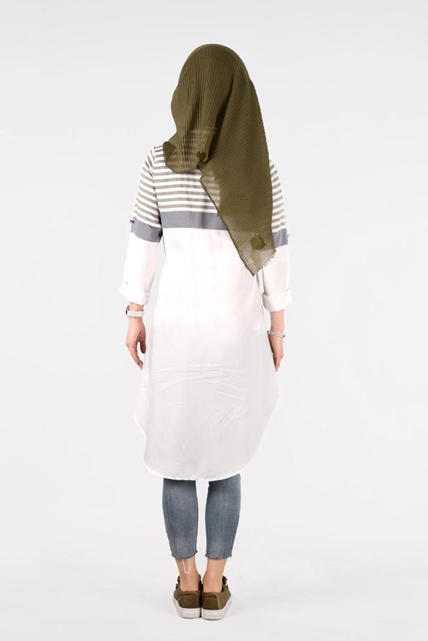 Vêtements hijab  T 7496-1 Yılmazlar-Çizgi Detaylı Tunik - TRENDTESETTÜR