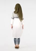 Hijab clothing KHAKI T 7496-1 Yılmazlar-Çizgi Detaylı Tunik