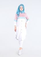 Hijab clothing POWDER T 7496-1 Yılmazlar-Çizgi Detaylı Tunik