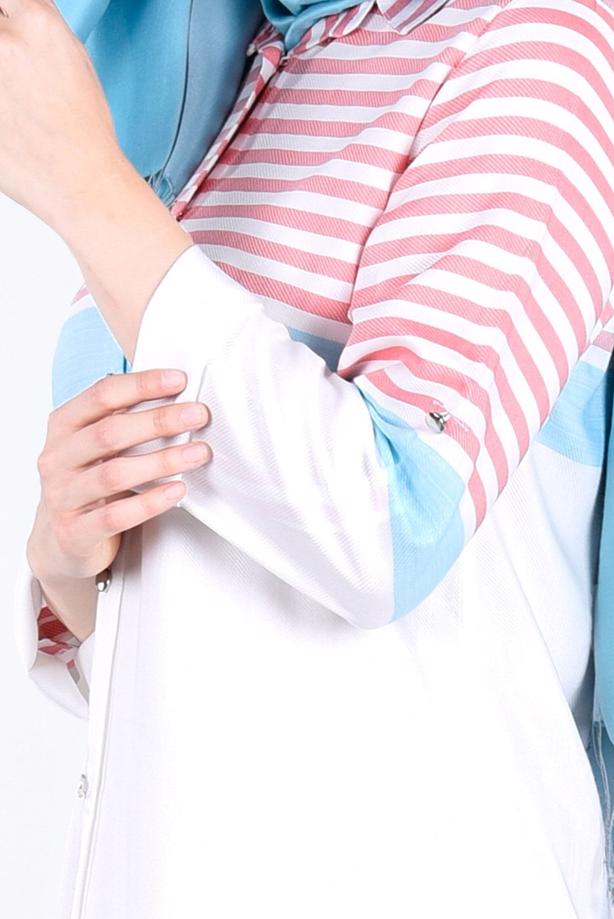 Vêtements hijab  T 7496-1 Yılmazlar-Çizgi Detaylı Tunik - TRENDTESETTÜR