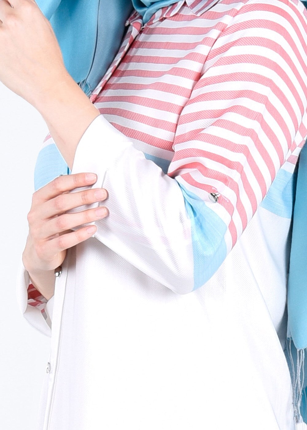 Hijab clothing POWDER T 7496-1 Yılmazlar-Çizgi Detaylı Tunik