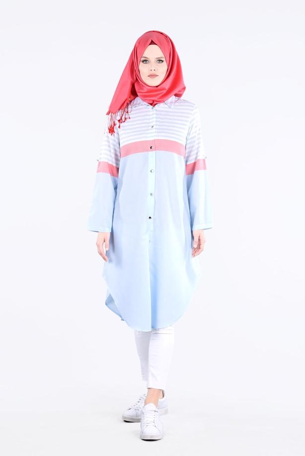 Vêtements hijab  T 7496-1 Yılmazlar-Çizgi Detaylı Tunik - TRENDTESETTÜR