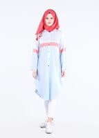 Hijab clothing BLUE T 7496-1 Yılmazlar-Çizgi Detaylı Tunik