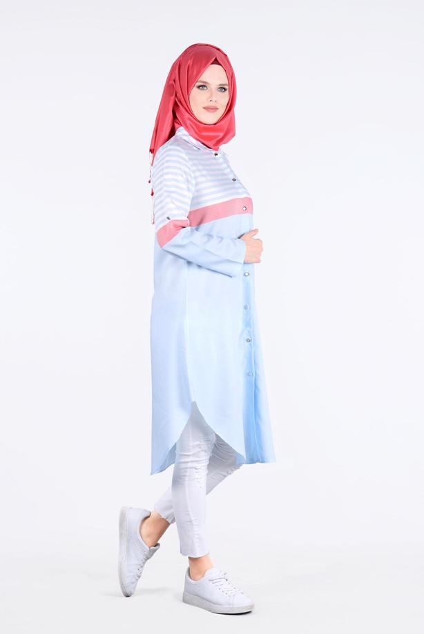 Vêtements hijab  T 7496-1 Yılmazlar-Çizgi Detaylı Tunik - TRENDTESETTÜR