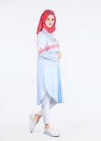 Hijab clothing BLUE T 7496-1 Yılmazlar-Çizgi Detaylı Tunik