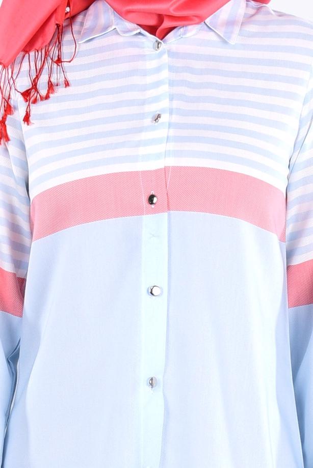 Vêtements hijab  T 7496-1 Yılmazlar-Çizgi Detaylı Tunik - TRENDTESETTÜR