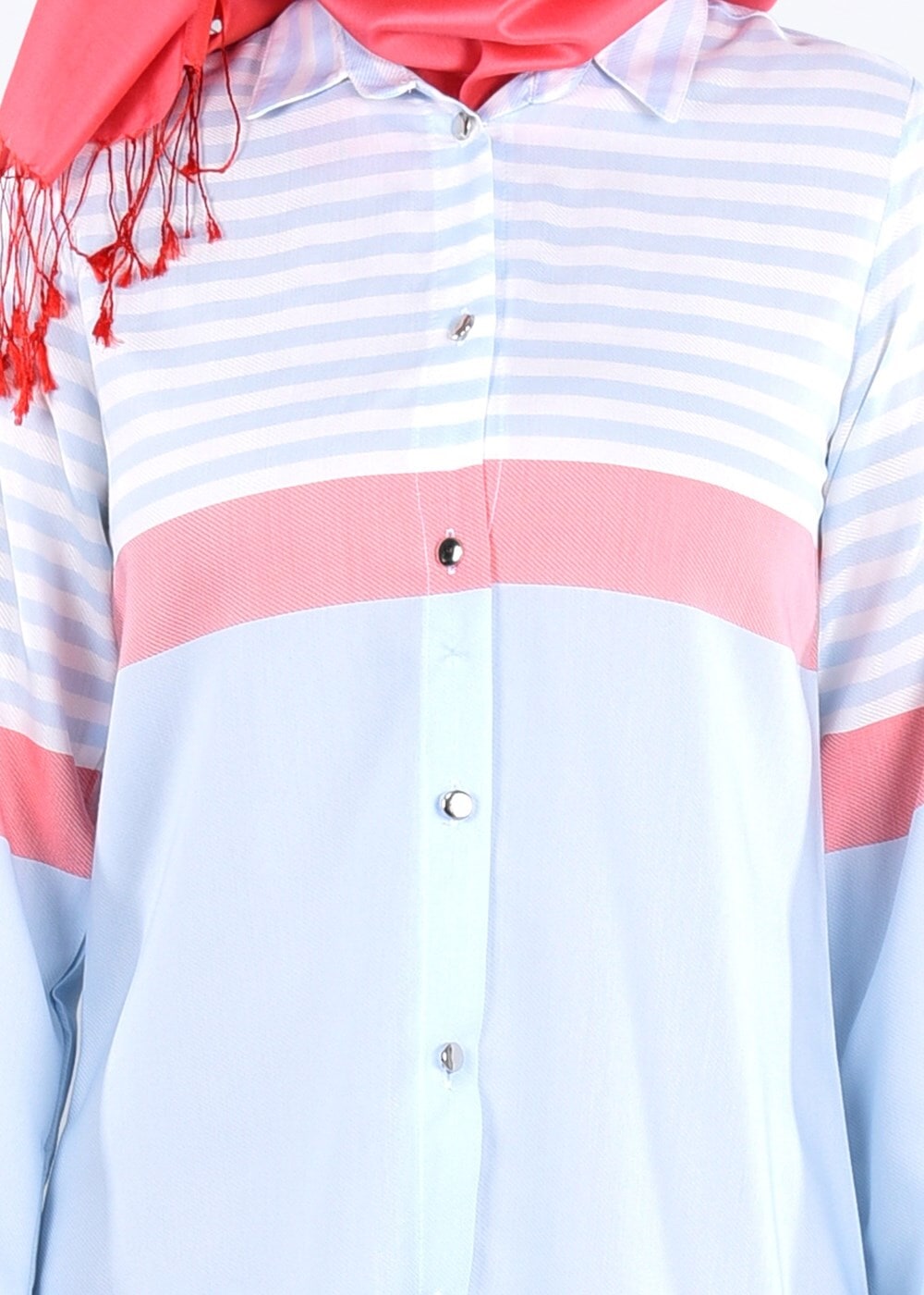 Hijab clothing BLUE T 7496-1 Yılmazlar-Çizgi Detaylı Tunik