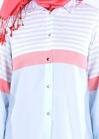 Hijab clothing BLUE T 7496-1 Yılmazlar-Çizgi Detaylı Tunik