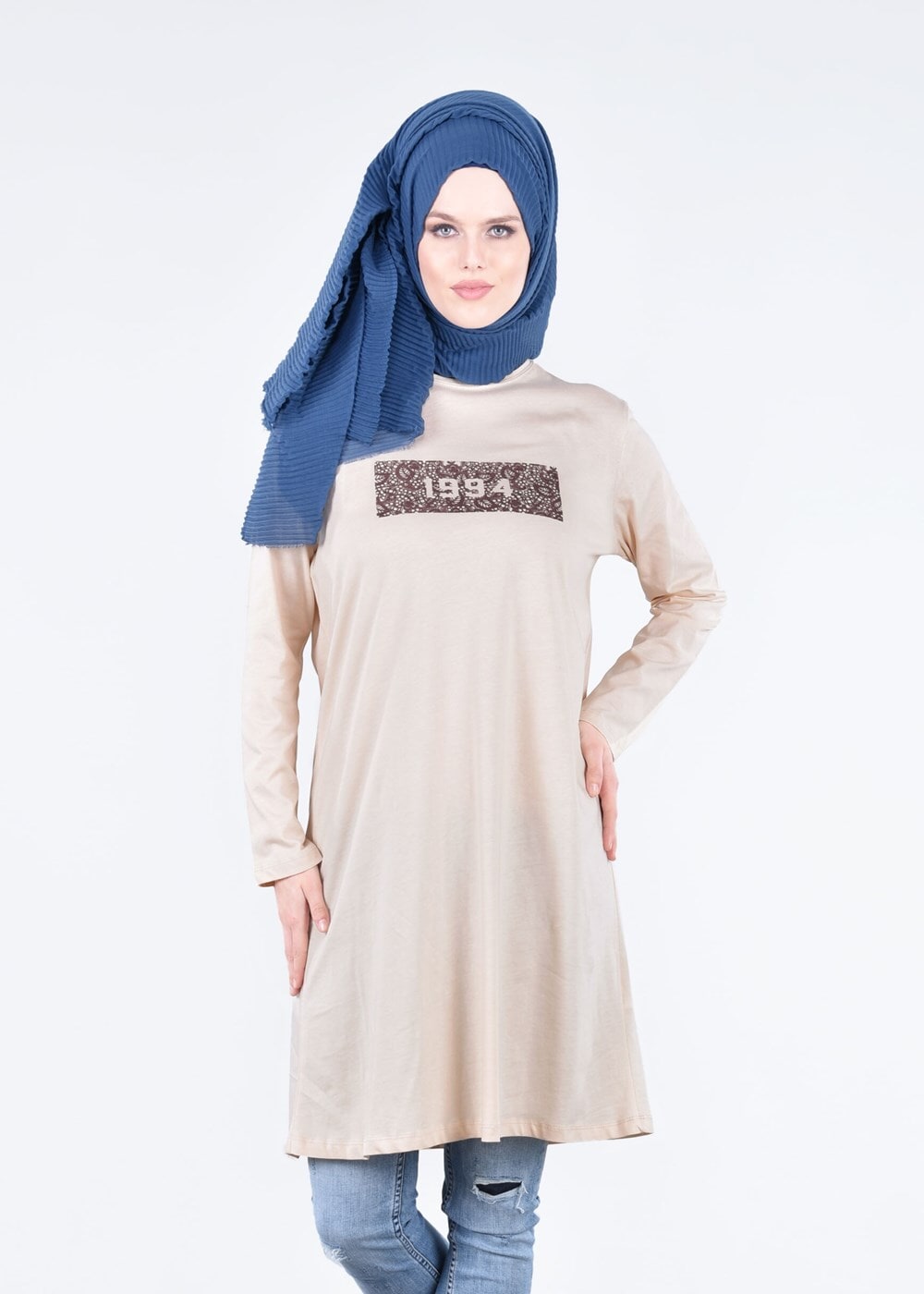 Tesettür giyim BEJ T 00215 Allday-Örme Tesettür Tunik