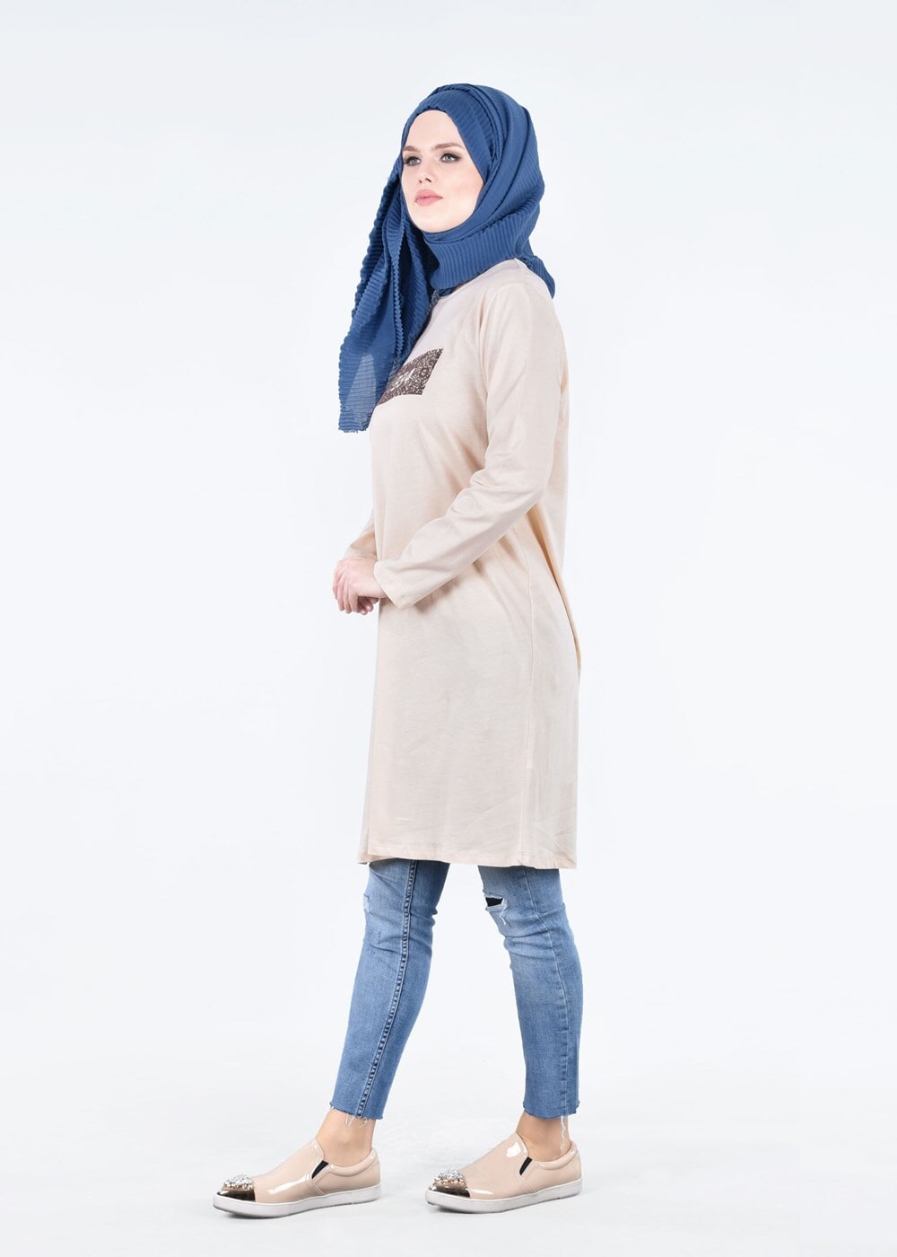 Tesettür giyim BEJ T 00215 Allday-Örme Tesettür Tunik