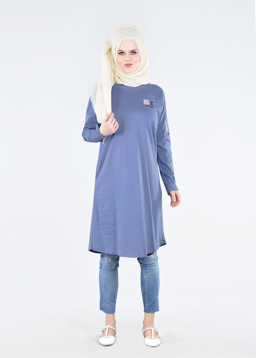 Vêtements hijab BLEU T 09115 Allday-  Örme Tesettür Tunik