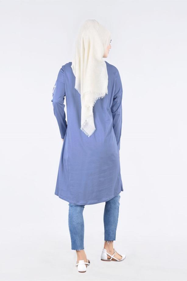 Vêtements hijab BLEU T 09115 Allday-  Örme Tesettür Tunik - TRENDTESETTÜR