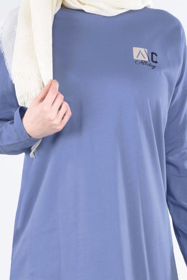 Vêtements hijab BLEU T 09115 Allday-  Örme Tesettür Tunik - TRENDTESETTÜR