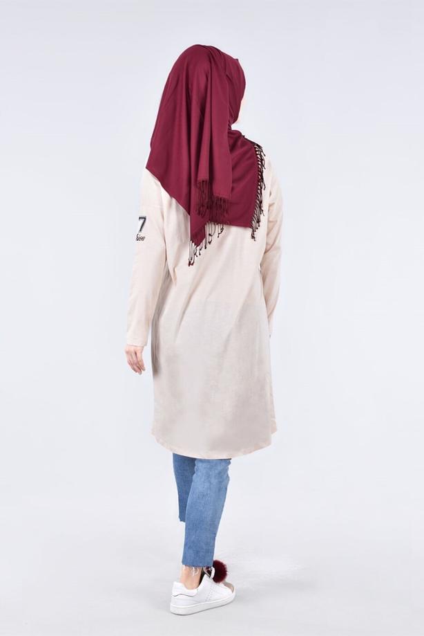 Vêtements hijab BEIGE T 09115 Allday-  Örme Tesettür Tunik - TRENDTESETTÜR