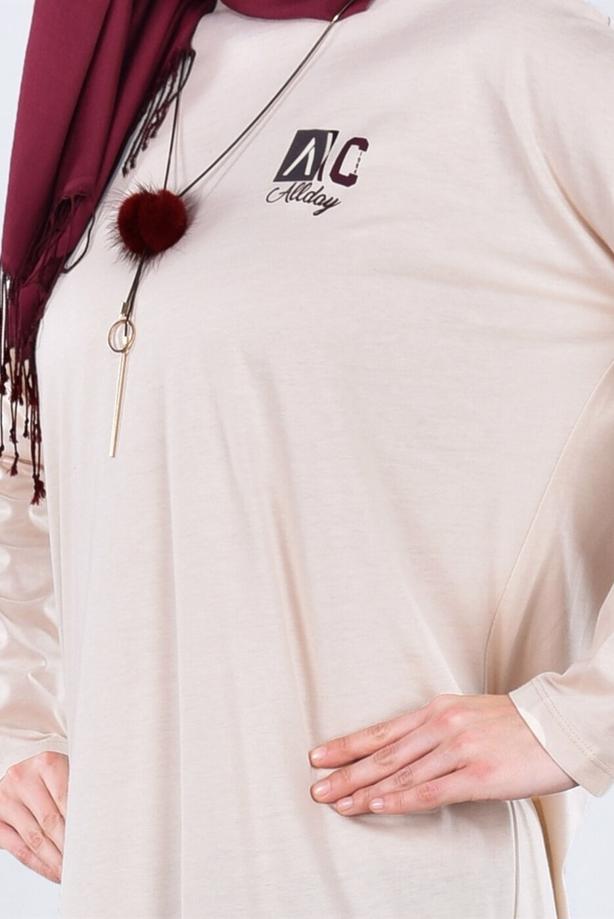 Vêtements hijab BEIGE T 09115 Allday-  Örme Tesettür Tunik - TRENDTESETTÜR