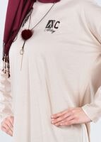 Vêtements hijab BEIGE T 09115 Allday-  Örme Tesettür Tunik
