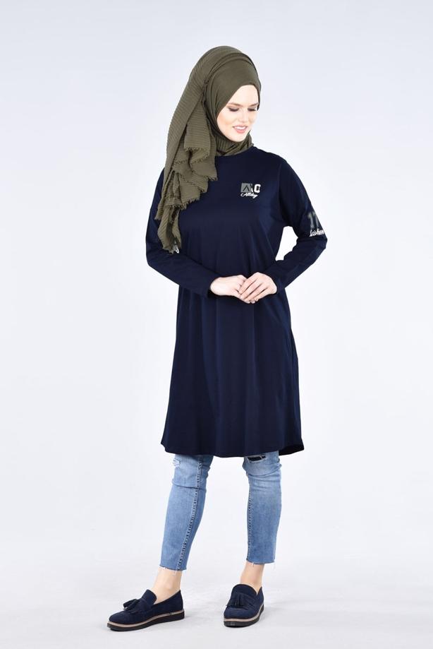 Vêtements hijab BLEU MARINE T 09115 Allday-  Örme Tesettür Tunik - TRENDTESETTÜR
