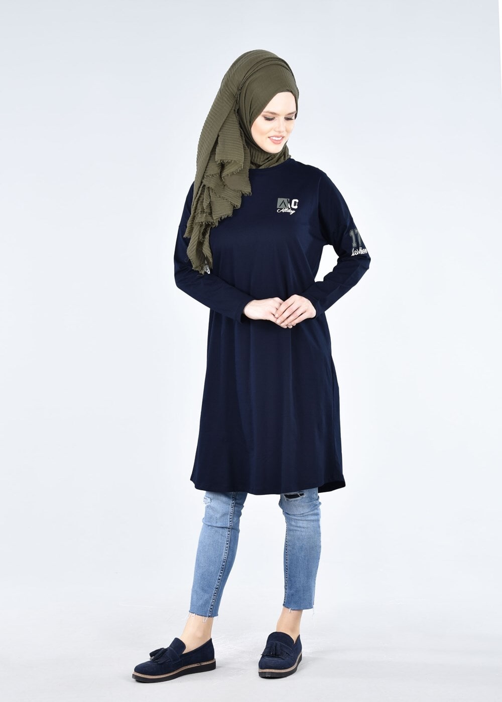 Vêtements hijab BLEU MARINE T 09115 Allday-  Örme Tesettür Tunik
