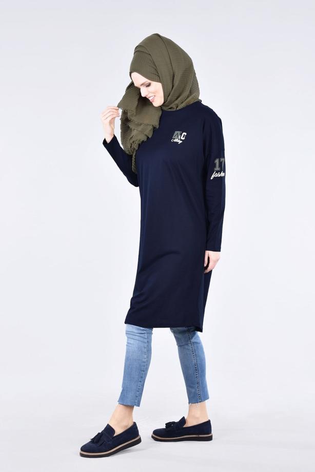 Vêtements hijab BLEU MARINE T 09115 Allday-  Örme Tesettür Tunik - TRENDTESETTÜR