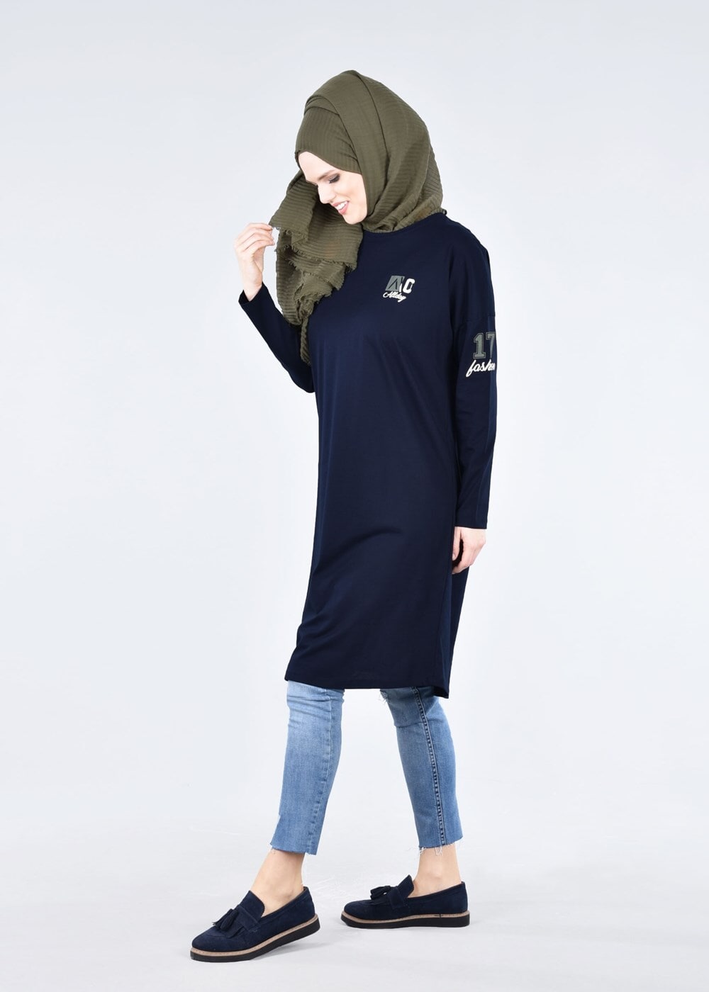 Vêtements hijab BLEU MARINE T 09115 Allday-  Örme Tesettür Tunik