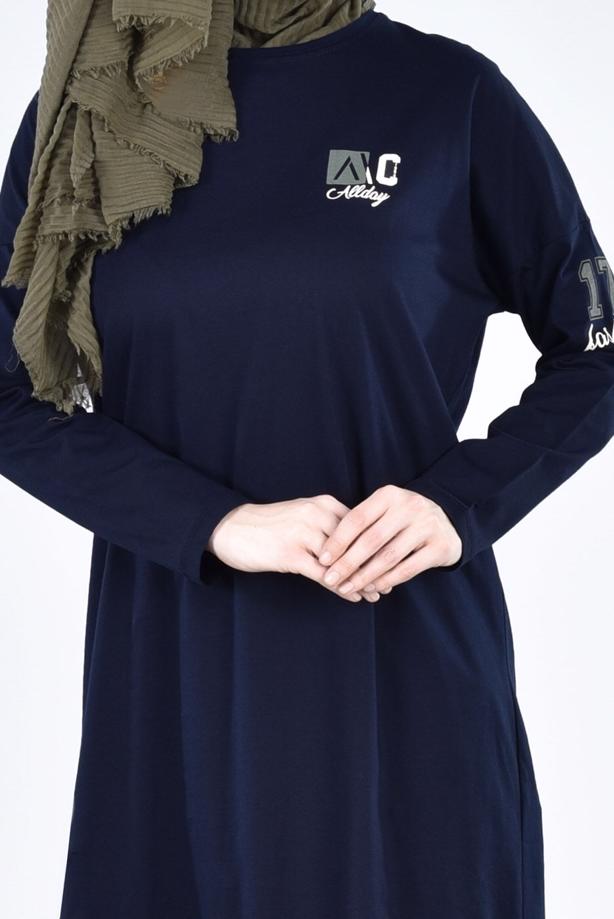 Vêtements hijab BLEU MARINE T 09115 Allday-  Örme Tesettür Tunik - TRENDTESETTÜR