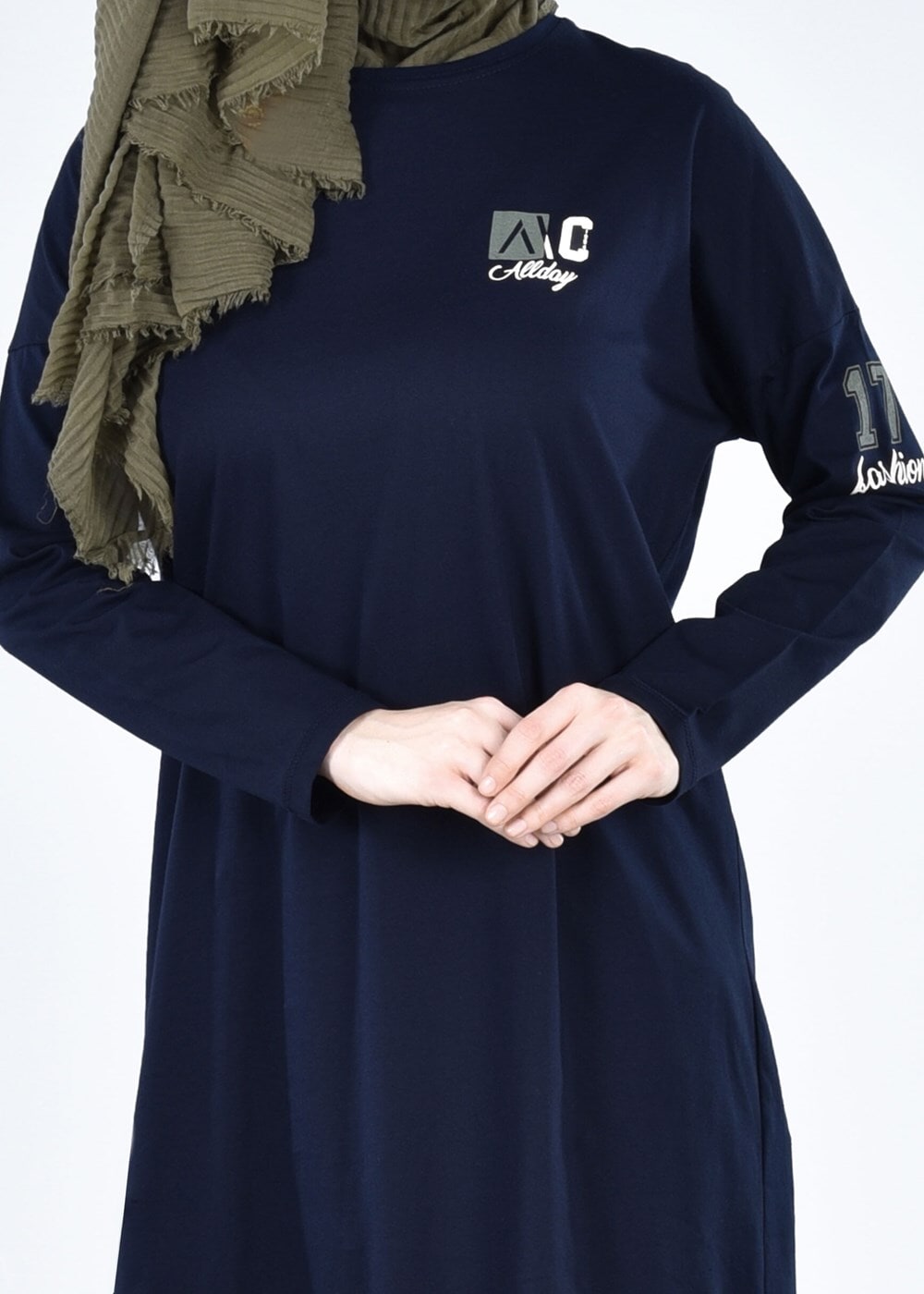 Vêtements hijab BLEU MARINE T 09115 Allday-  Örme Tesettür Tunik