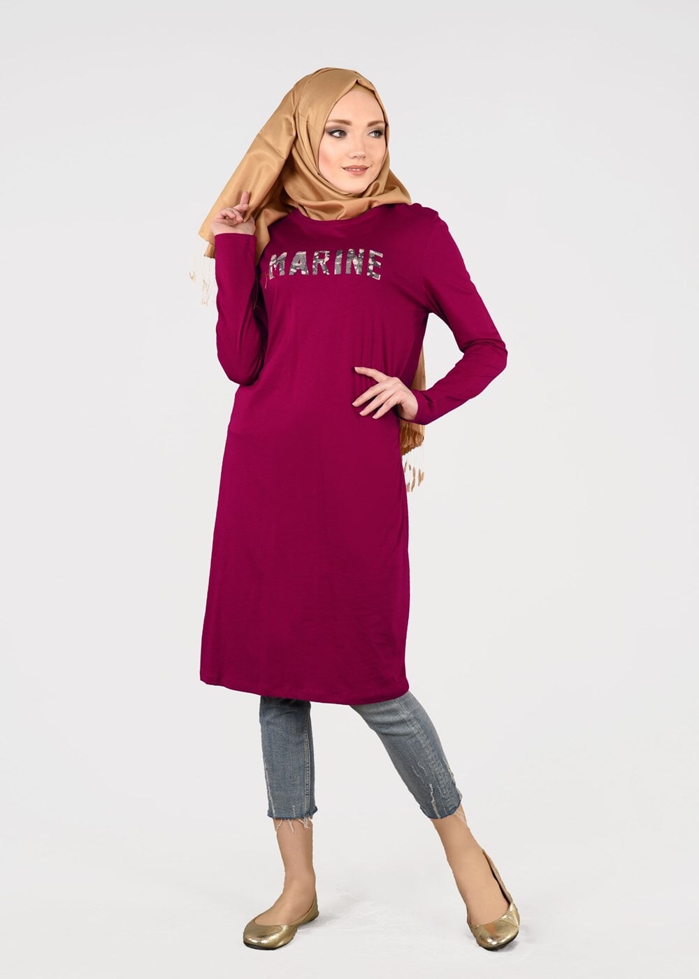 Vêtements hijab ROUGE BORDEAUX T 21215 Allday-Penye Tunik