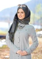 Tesettür giyim YEŞİL T 31905 Allday-Çizgili Tesettür Tunik