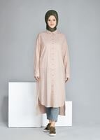 Tesettür giyim TURUNCU T 31905 Allday-Çizgili Tesettür Tunik
