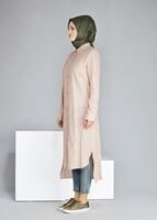 Tesettür giyim TURUNCU T 31905 Allday-Çizgili Tesettür Tunik