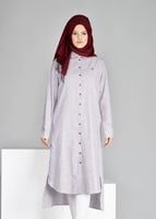 Tesettür giyim BORDO T 31905 Allday-Çizgili Tesettür Tunik