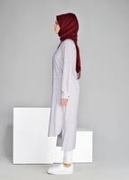 Tesettür giyim BORDO T 31905 Allday-Çizgili Tesettür Tunik