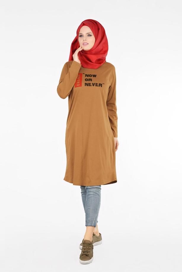 Vêtements hijab ORANGE T 38115 Allday-Örme Tesettür Tunik - TRENDTESETTÜR