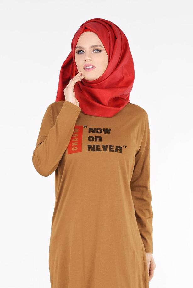 Vêtements hijab ORANGE T 38115 Allday-Örme Tesettür Tunik - TRENDTESETTÜR