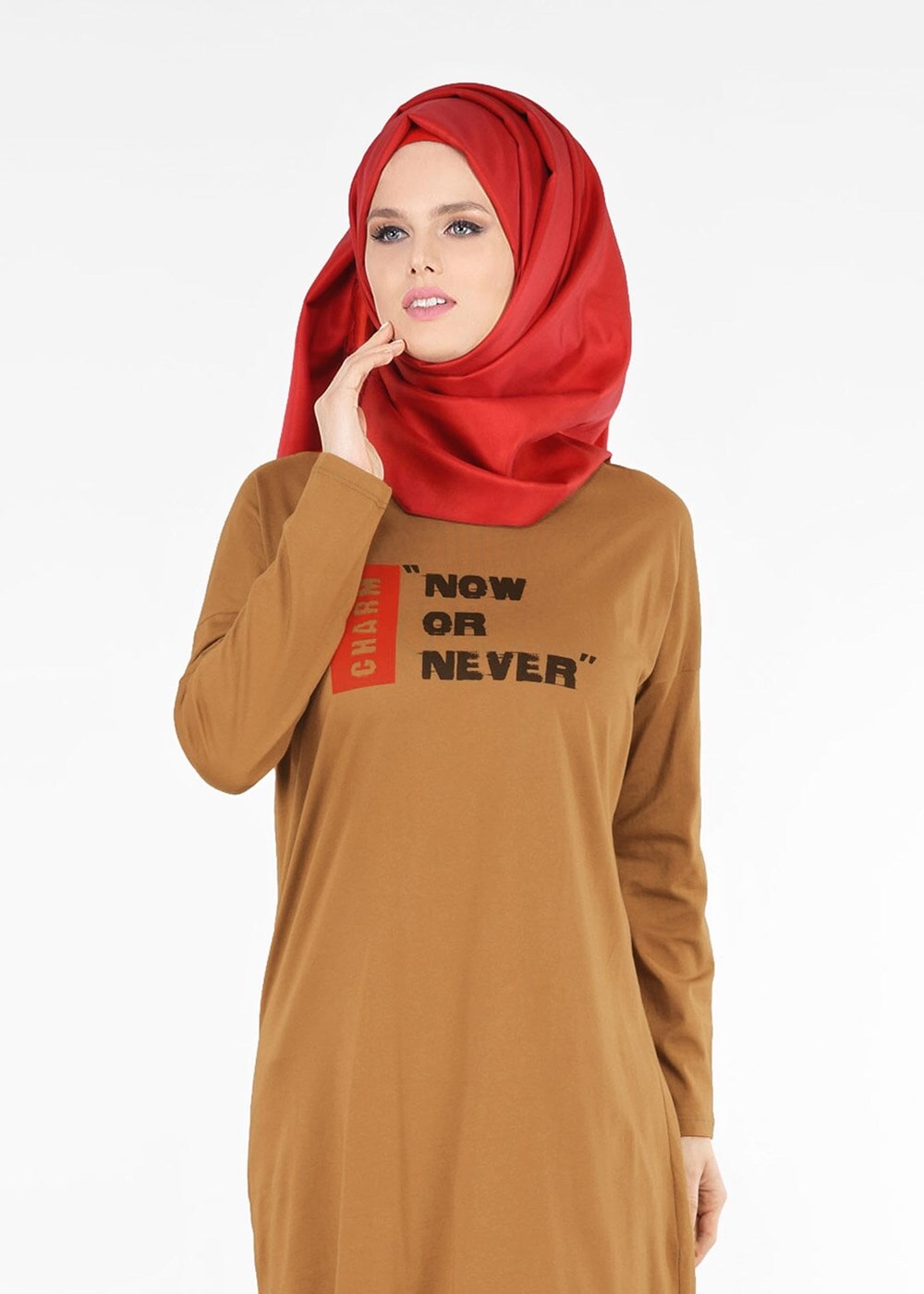 Vêtements hijab ORANGE T 38115 Allday-Örme Tesettür Tunik