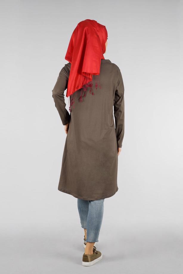 Vêtements hijab KAKI T 38115 Allday-Örme Tesettür Tunik - TRENDTESETTÜR