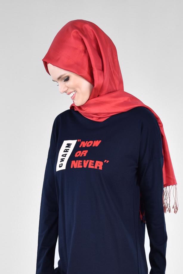Vêtements hijab BLEU MARINE T 38115 Allday-Örme Tesettür Tunik - TRENDTESETTÜR