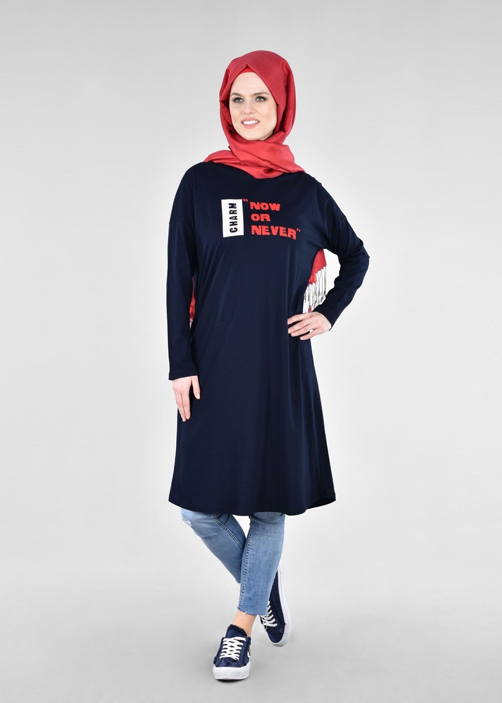 Vêtements hijab BLEU MARINE T 38115 Allday-Örme Tesettür Tunik