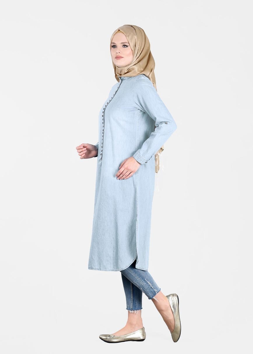 Tesettür giyim MAVİ T 47305 Allday-Tesettür Kot Tunik