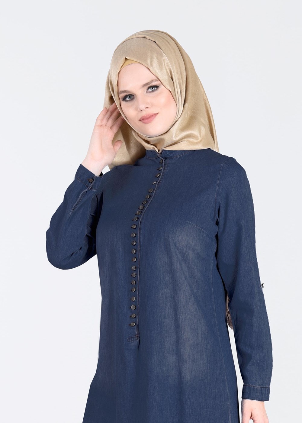 Tesettür giyim MAVİ T 47305 Allday-Tesettür Kot Tunik