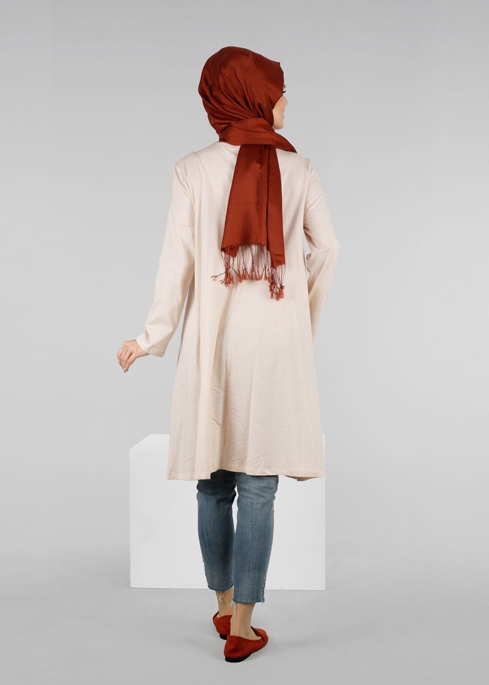 Tesettür giyim BEJ T 49115 Allday-Örme Tesettür Tunik