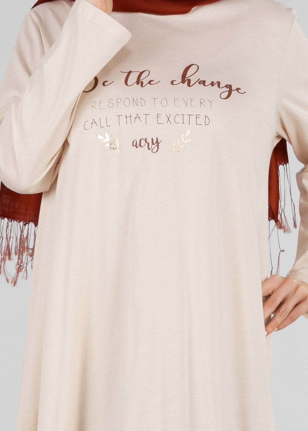 Tesettür giyim BEJ T 49115 Allday-Örme Tesettür Tunik