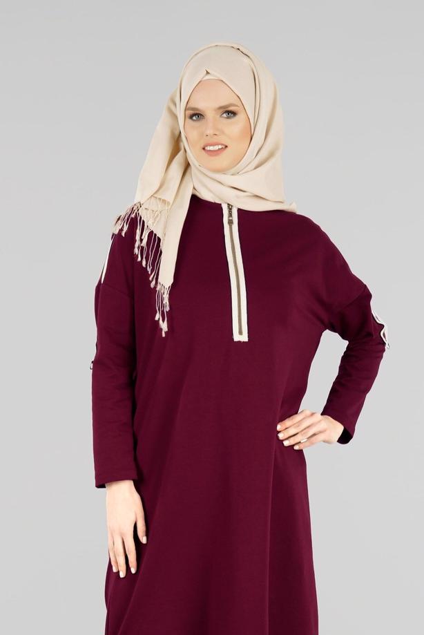 Vêtements hijab ROUGE BORDEAUX T 56015 Allday-Penye Tesettür Tunik - TRENDTESETTÜR