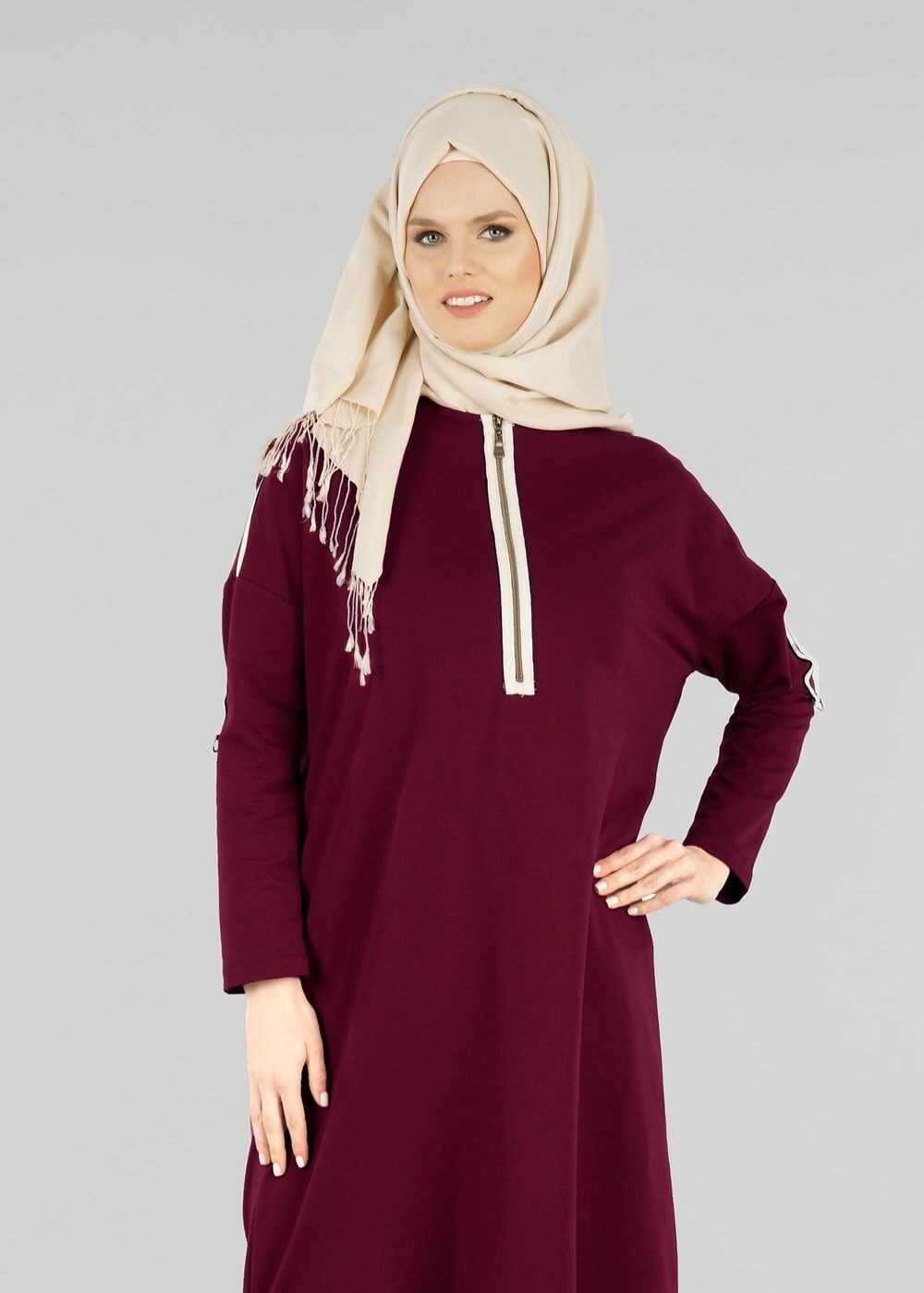 Vêtements hijab ROUGE BORDEAUX T 56015 Allday-Penye Tesettür Tunik