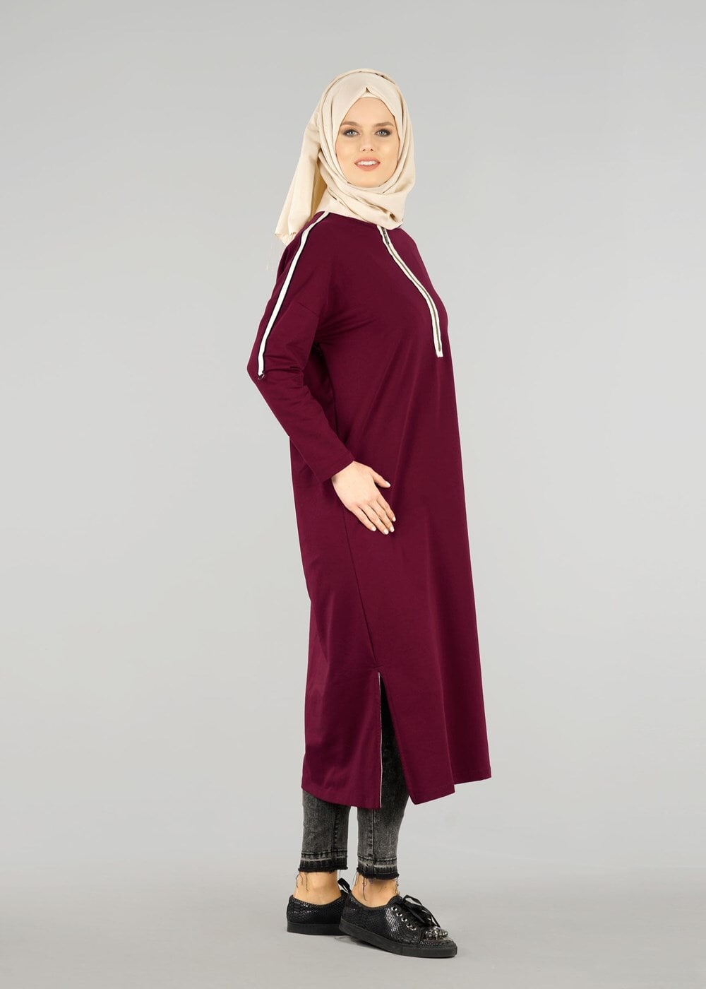 Vêtements hijab ROUGE BORDEAUX T 56015 Allday-Penye Tesettür Tunik