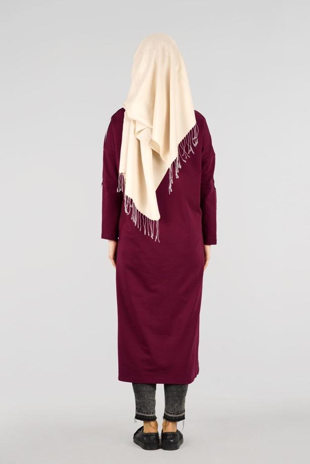 Vêtements hijab ROUGE BORDEAUX T 56015 Allday-Penye Tesettür Tunik - TRENDTESETTÜR