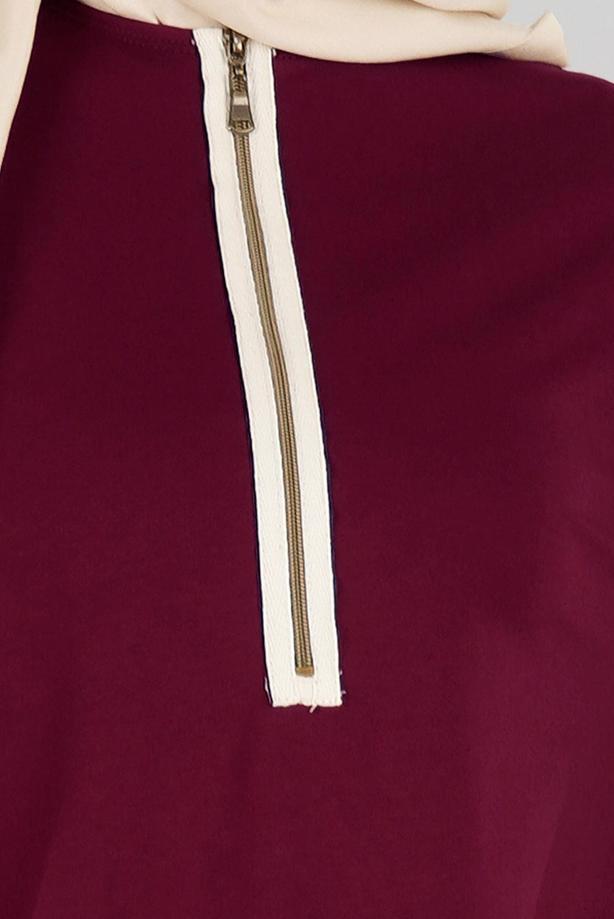Vêtements hijab ROUGE BORDEAUX T 56015 Allday-Penye Tesettür Tunik - TRENDTESETTÜR