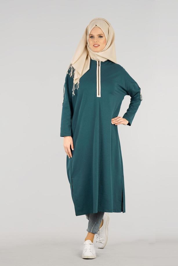 Vêtements hijab VERT T 56015 Allday-Penye Tesettür Tunik - TRENDTESETTÜR
