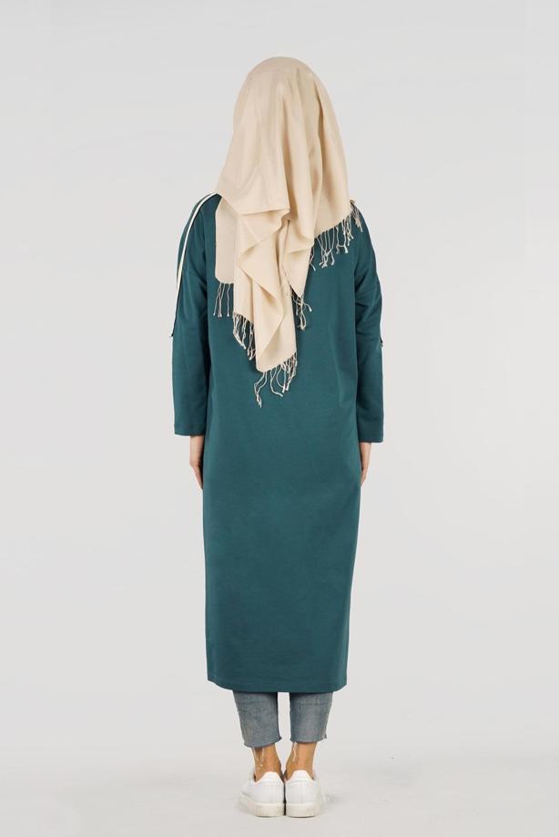 Vêtements hijab VERT T 56015 Allday-Penye Tesettür Tunik - TRENDTESETTÜR