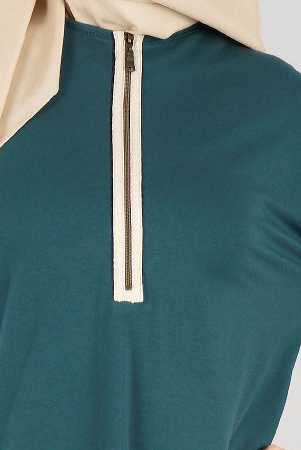 Vêtements hijab VERT T 56015 Allday-Penye Tesettür Tunik - TRENDTESETTÜR